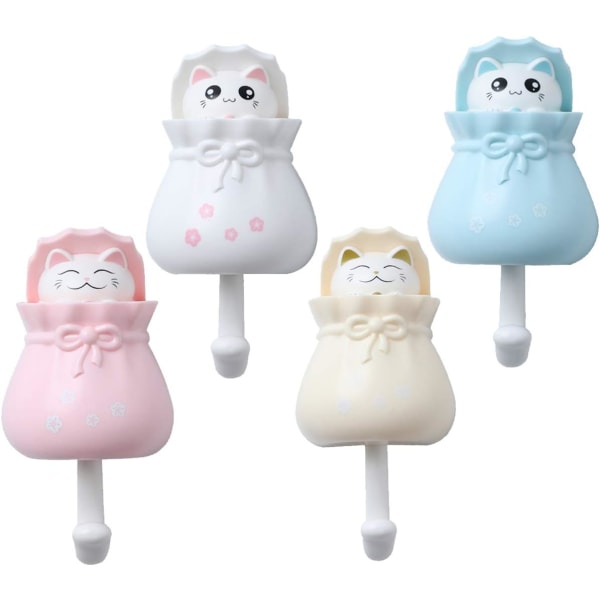 4 Pieces Cat Child Adhesive Hook Adhesive Towel Hook Animal Wall