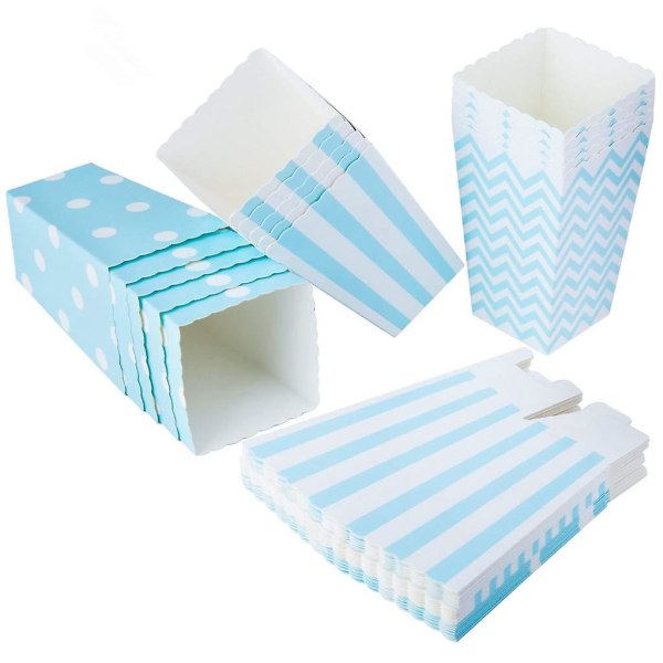 30 st Popcorn lådor Kartong Popcorn Papperspåsar Små Snack Godis behållare för barn Bröllop födelsedagsfest dekoration (blå)