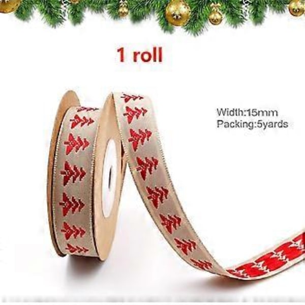 15mm 5 jaardin punainen tähti ruskea puuvillapellavanauha, pakkausnarua hyvää joulua -kuvio DIY-syntymäpäivälahjapakettiin juhlakoristeisiin COLOR 2