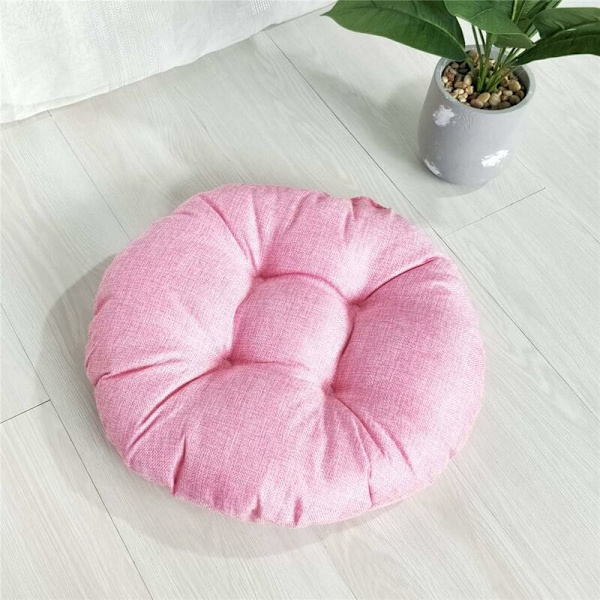 Tykk rund stol pute, ensfarget sett med 2 komfortable pustende tatami lin stol pute stolputer for innendørs utendørs hage uteplass (rosa, 40x40x9cm)