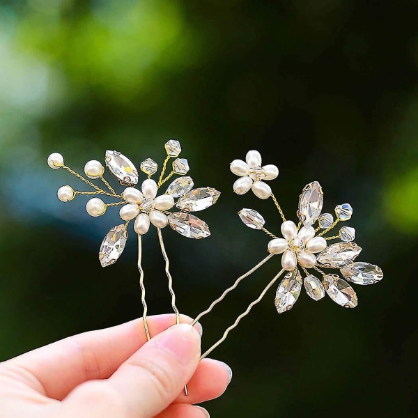 Brud Brudepike Perle Hårnåler Tilbehør Blomster Hårstykke For Kvinner Og Jenter (gull)