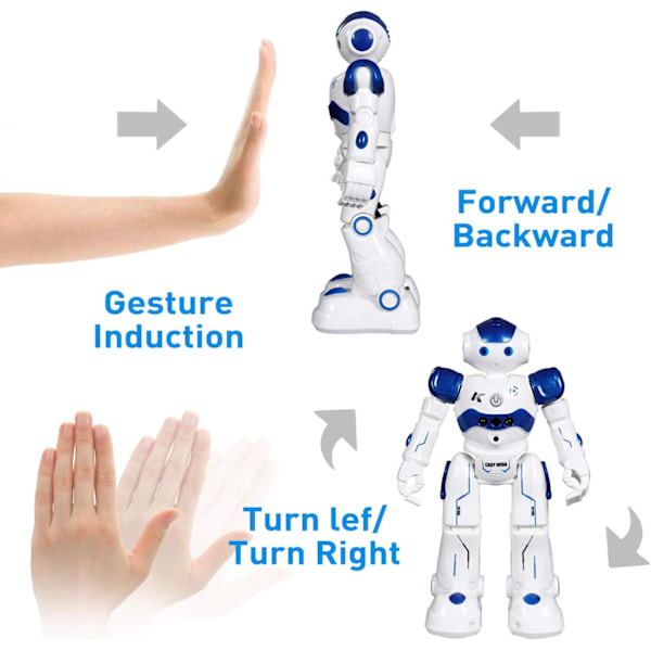 Gestusstyret fjernbetjening robot - Legetøjsgave til børn, interaktiv, gå, syng, dans, programmerbar smart robot til børn drenge piger, blå