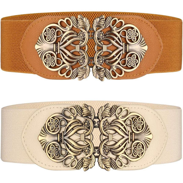Dame Elastisk Bredt Bælte 2 Dele Retro Elastisk Bælte