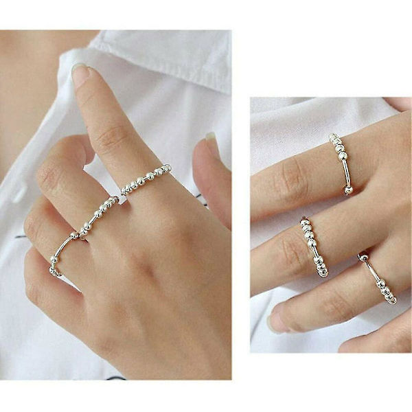 Stressaflastende roterbar ring med perler - Anti-angst ring - Gave (Sølv, stor)