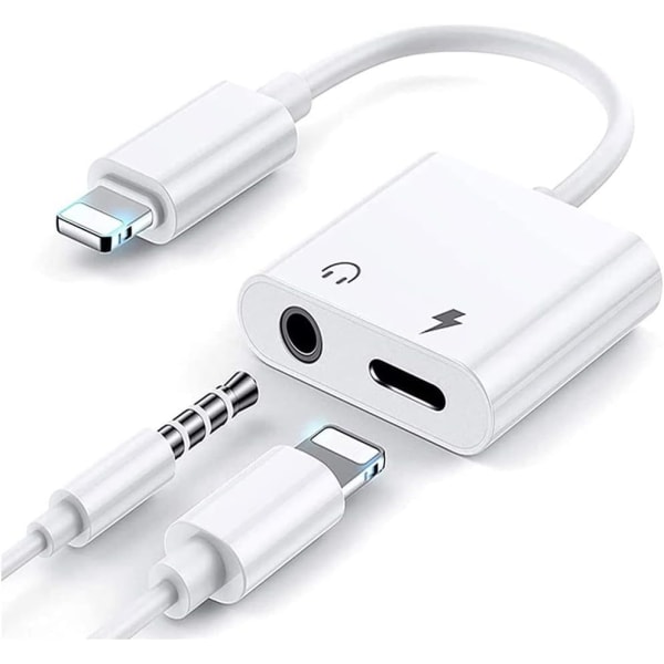 1 stk. Hovedtelefonadapter til iPhone 2 i 1 Lightning til 3,5 mm Jack H