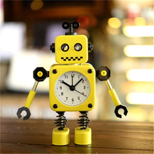 Gul robot väckarklocka, rostfritt stål tyst väckarklocka med