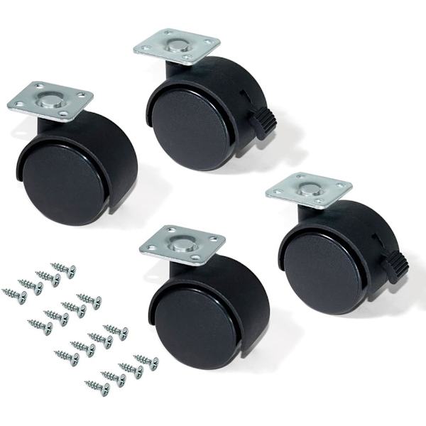 Sæt med 4 drejelige hjul ? 50 mm med monteringsplade/kuglelejer B
