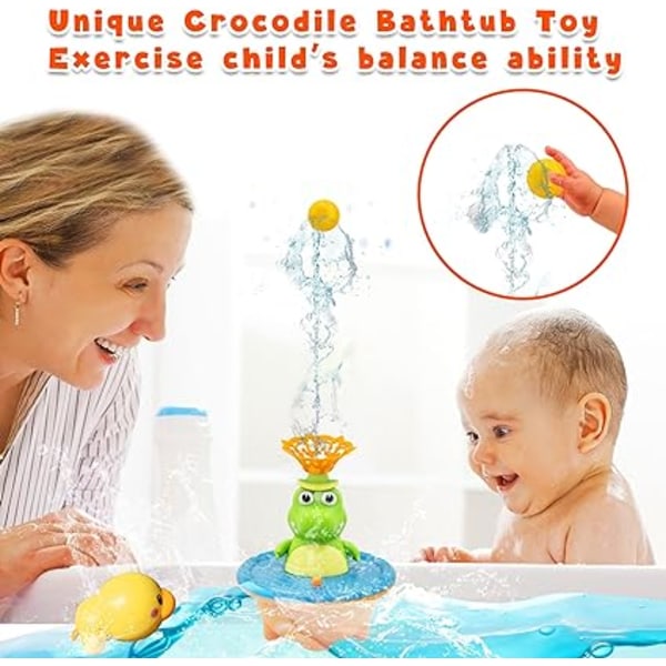 Luminous Baby Bath Toy - Krokodil Pool Vattenspel - LED Badleksak - 5 Spray Styles Badleksak med Uppdragbar Anka Flickor och Pojkar för Flickor och Pojkar