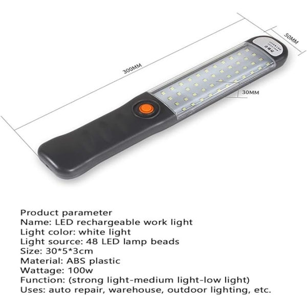 Genopladelig LED-arbejdslampe med 3 magnetiske tilstande LED