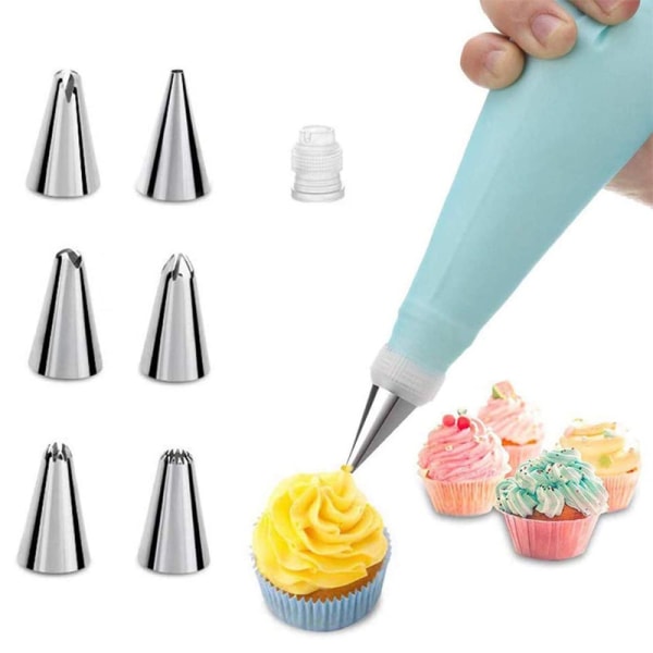 Bakverkstyllar, 8 delar rostfritt stål DIY-kit, 6 tyllar, 1 påse