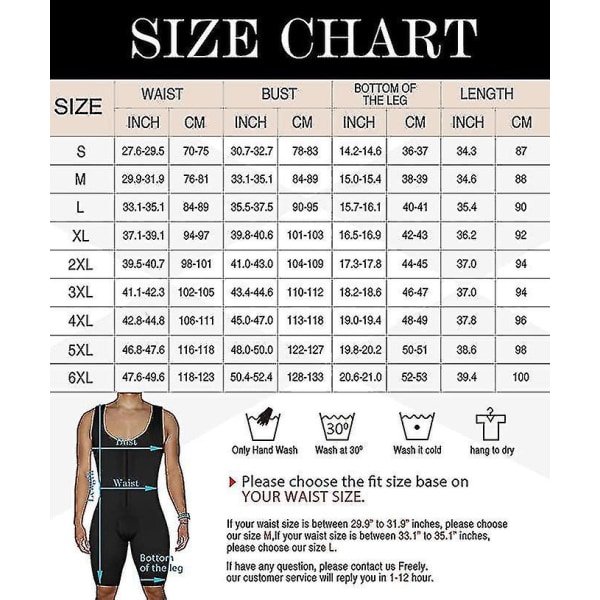Mäns formande kläder, body Full Body Shaper, kompressionsformande kostym andningsbar（5XL svart）