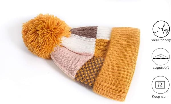 Stickade Mössor för Kvinnor Stickad Mössa Pompom Vinter Varm Mjuk