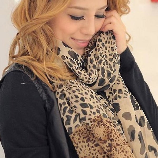 Dam Leopard Tryckt Scarf Sjal Resa Lång Mjuk Sarong Wrap Stole