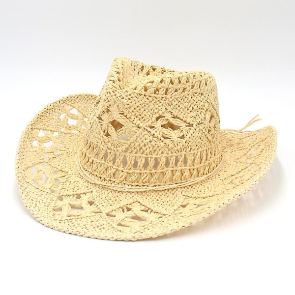 Outdoor Men&#39;s Women&#39;s Western Cowboy Hat Handwoven Straw Hat Breathable（Brown）