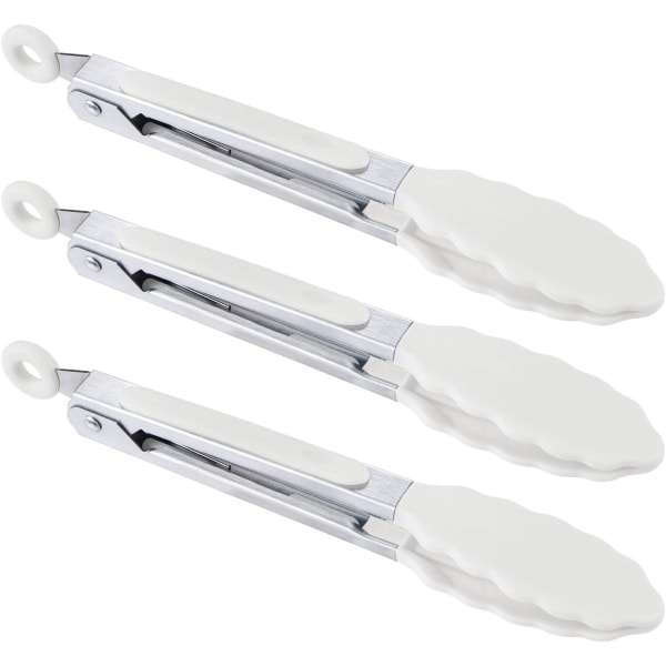 Mini silikon serveringstång set 7\" 7 tum Snövit