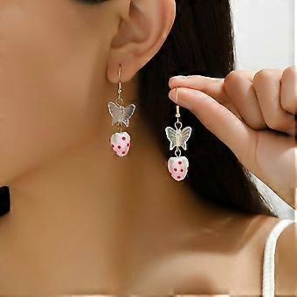 Käsintehty helmillä koristeltu mansikkakaulakoru naisille, makeat perhoskorvakorut solisluuketju hääjuhliin, esteettiset korut necklace