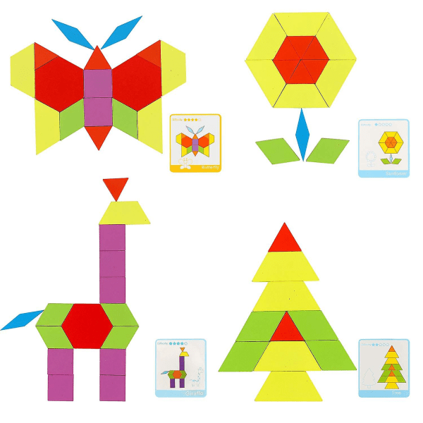 Træmønsterblokke Træpuslespil Blokke Klassisk Lærende Legetøj Tangram Puslespil