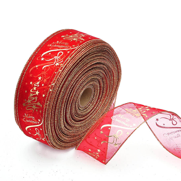 Dekorationer d’arbre de Noël 6,3*200cm ruban rouge version imprimé arbre de Noël dekoration cadeau emballage ceinture