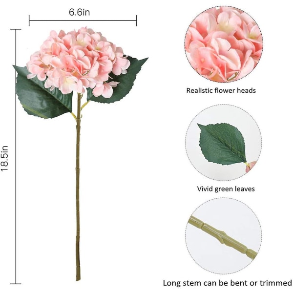 Kunstig hortensia, 5 stk. enkelt filament stilk hortensia buket arrangement (lilla)（pink）