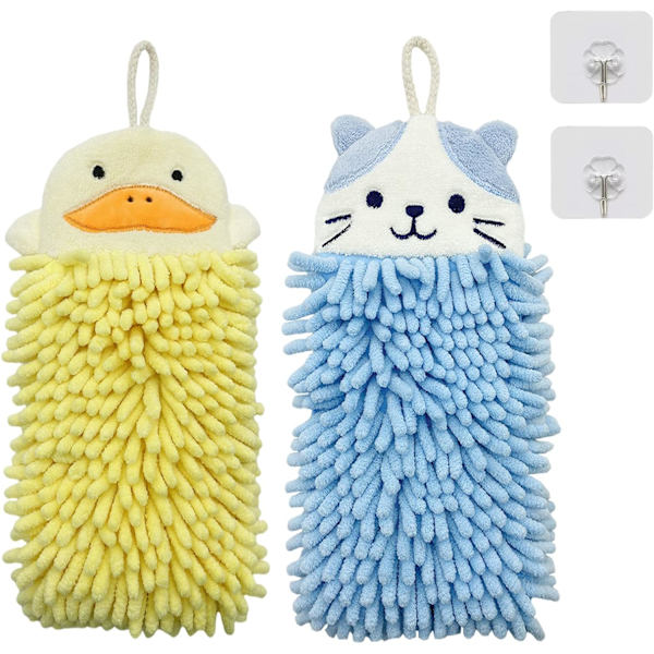 2 søde dyrehåndklæder til ophængning, bløde og fluffy mikrofiber