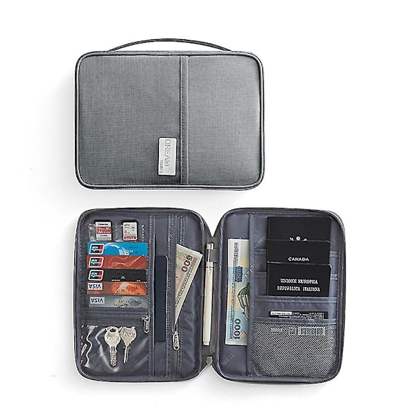 Reisepassholder for familiereiser - Dokumentlomme - 21,5 cm x 12,5 cm - Grå
