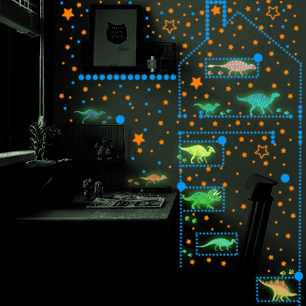Luminous dinosaurie väggklistermärke, färgglada dinosaurie väggklistermärke, D