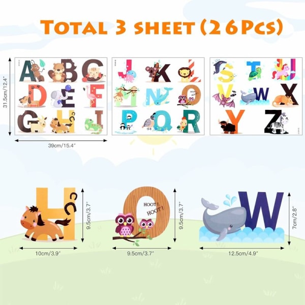 ABC English Alphabet Wall Stickers, Nursery Room Stickers, Animal