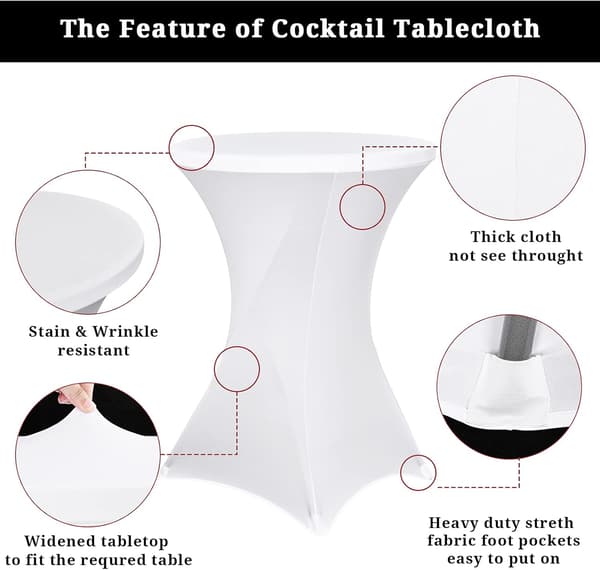 Sett med 3 Spandex Stretch Square Corner Cocktail Tablecloths 80x11