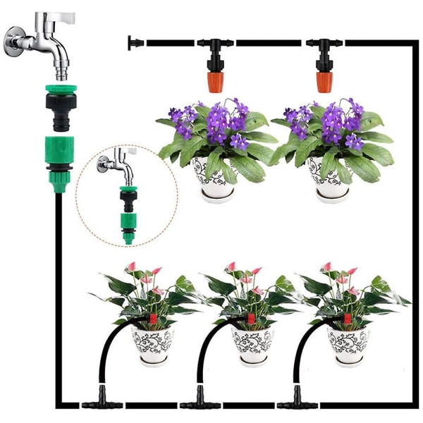 Mikrodrypp vanningssett Drypper Automatisk hagevanningssystem Utstyr Drivhussprinkler Dryppvanning（30M）