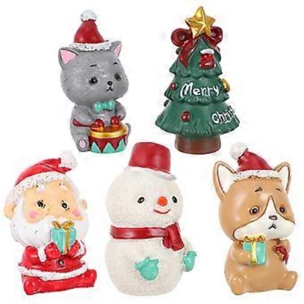 5 stk. Julepynt Resin Mini Figurer Jule Resin Legetøj Mikro Landskabsdekoration ( )