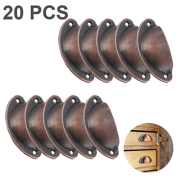 20-pakning 65mm hull mellomrom Vintage stil trekkhåndtak kopphåndtak knotter (rød bronse)