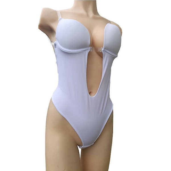 Kvinnors djupt V-ringade body shaper rygglös bh body shapewear U-ringad sömlös string full bodydräkter vit（M）