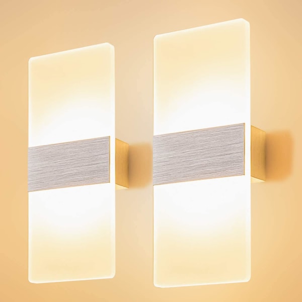 2-pack vägglampa LED inomhus 12W varmvit 3000k AC 230v akryl vägglampa design modern dekoration väggbelysning（2）