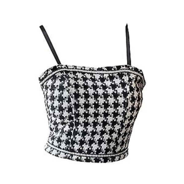 Houndstooth Slim Fit Tank Top Polstret Spaghetti Strop Camisole Houndstooth Slim Fit Camisole til Kvinder Piger Sort Fri Størrelse()