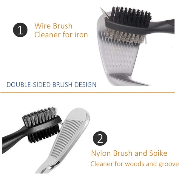 Black Golf Club Brush and Club Groove Cleaner, Nylon & Steel Brus