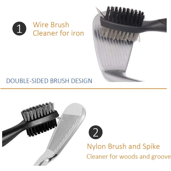 Sort Golf Club Brush og Club Groove Cleaner, Nylon & Steel Brus