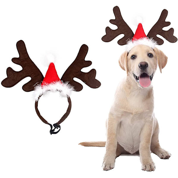 Jul husdjur ren kostym hornhatt keps justerbar jul jul huvudbonad för katt valp liten hund