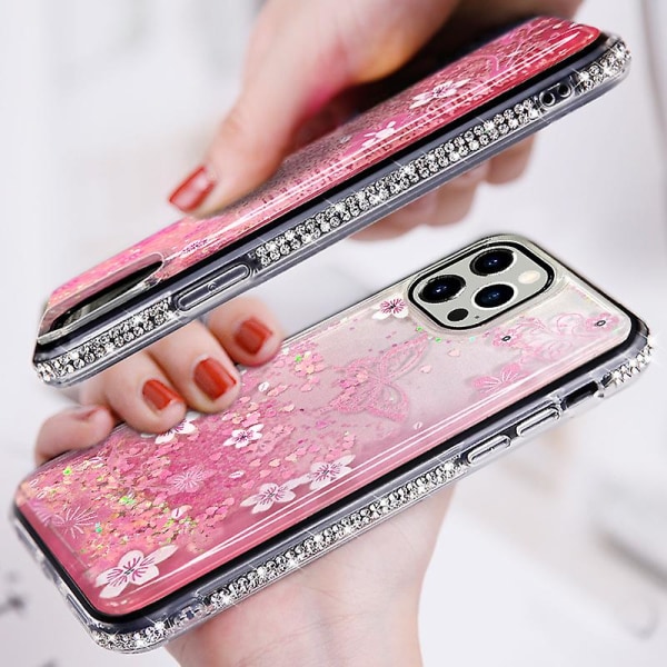 Iphone Glitter Liquid Case Cute Butterfly Bling Rhinestone Diamond Side Bumper Moving Quicksands Funny Waterfall Flowing Sparkle Cover Luxury For Wome