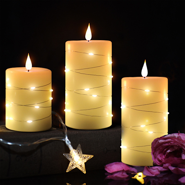 Flamlös LED-ljus med integrerade ljusslingor 3-delad LED-burk