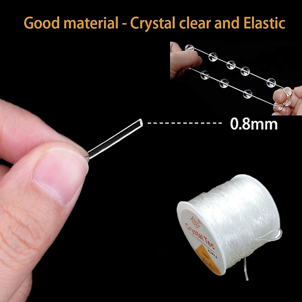 Elastisk snor, elastisk armbånd, krystallsnor, perlekjede for smykkefremstilling (0,8 mm)