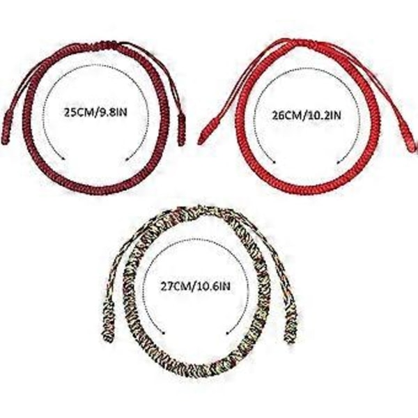 Set med 3 tibetanska buddhistiska armband handgjorda i flätat rep för män och kvinnor