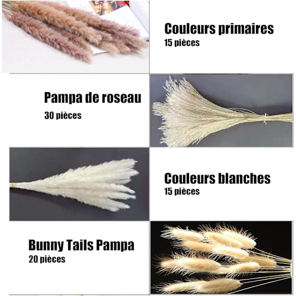 Tørret Naturlig Pampas Græsland 80 stk 42,5 cm 15 stk hvid 15