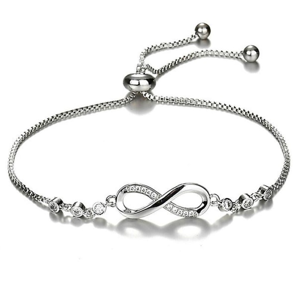 Double Heart 925 Sterling Silver Bracelet Cubic Zirconia Paved Adjustable Infinity Bracelets For Anniversary Gift（Silver）