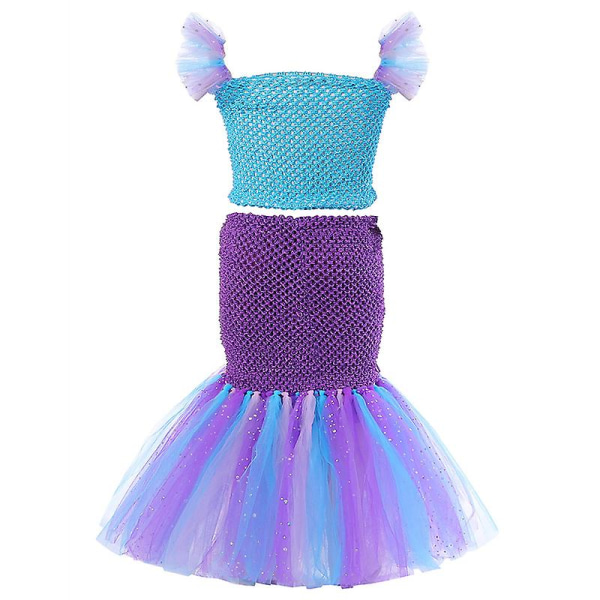 2023 flickor sjöjungfrukostym Halloween tredelad Little Mermaid festklänning（XXL(9-10Y)）