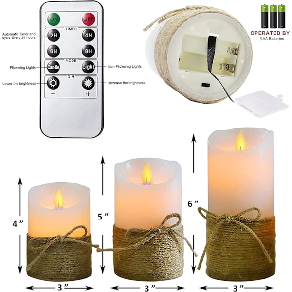 D3.11\" x H4\" 5\" 6\", Flamlösa ljus med fjärrkontroll LED-tema ljus