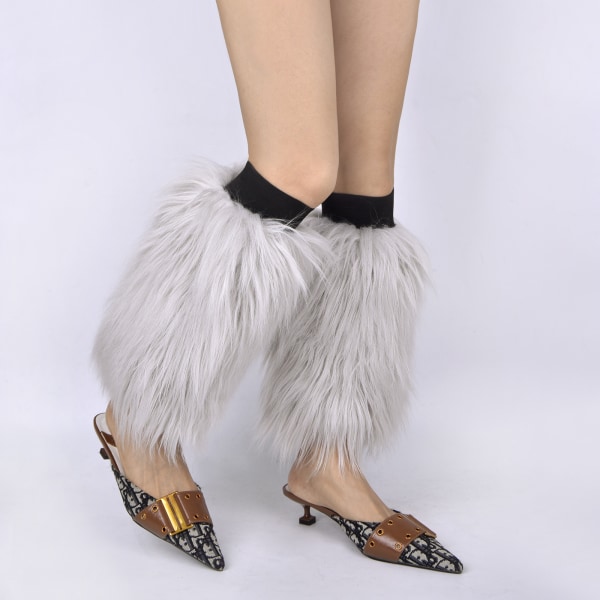 (Vaaleanharmaa, 25 cm) Naisten talvipehmoiset jalkojenlämmittimet.