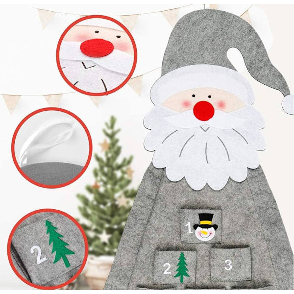 1 st grå jultomteformad adventskalender, filt hängande advent