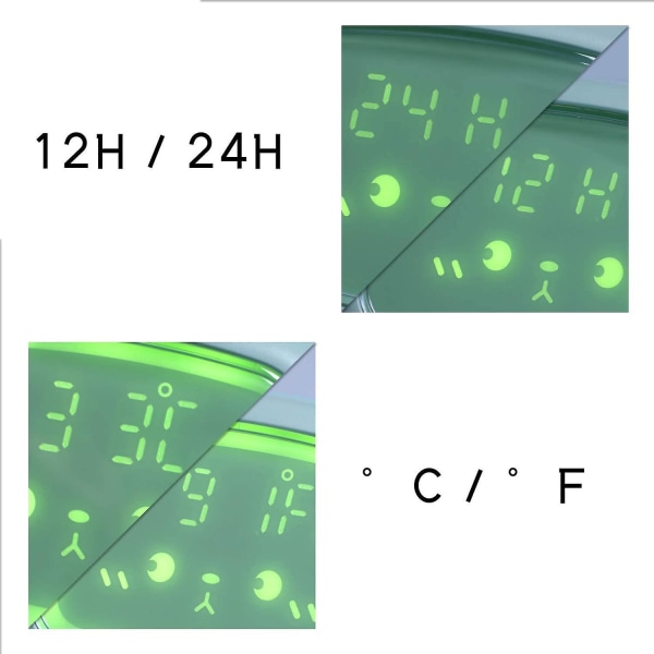Digital väckarklocka för barn, soluppgångssimulator, Time Angel LED-väckarklocka för sovrum med väckningsljus och nattljus, uppladdningsbar, nätansluten säng (mintgrön)