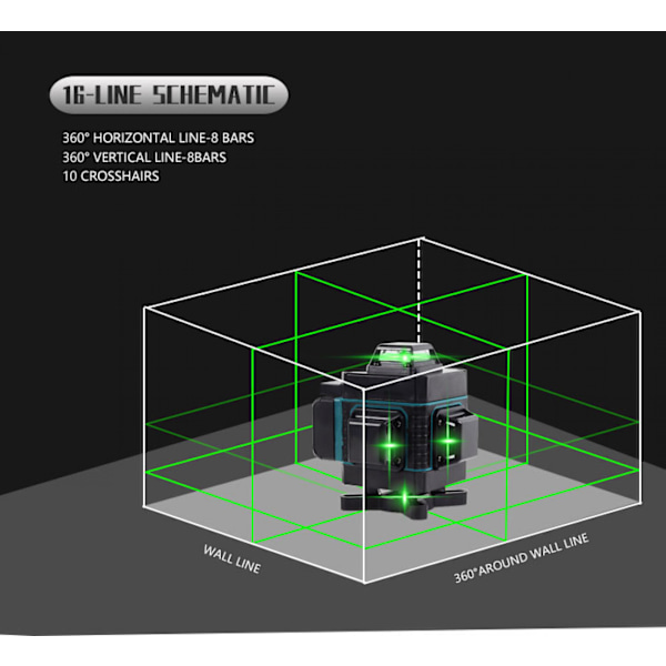 Laser-vesivaaka, (1 kpl) 16 linjan ristiviiva-laser