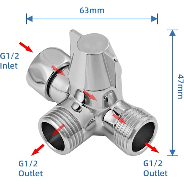 3-veis avledningsventilbryter for dusj, hånddusj og overhead